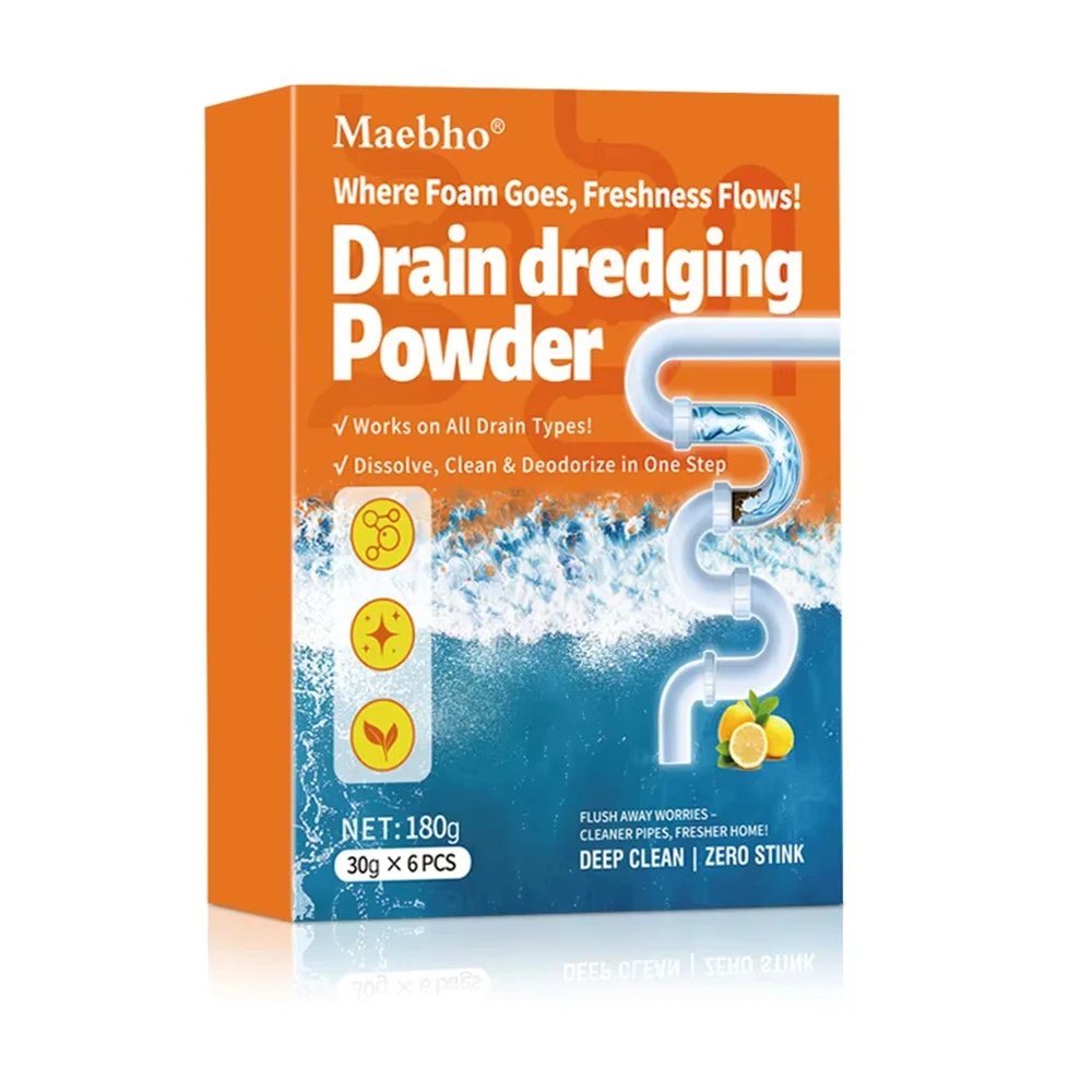 6 Pack Clearance Pipe Cleaning Powder Sewer Cleaning Powder Pipe Dredging Powder Floor Oil Blockage Dissolving Deodorizing New view 6