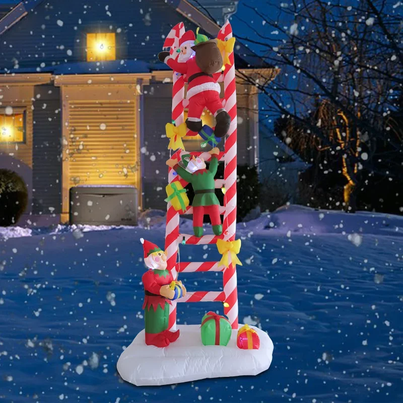 Christmas Ladder Santa Elf Gift Bag Inflatable Air Mold LED Lights Garden Decoration