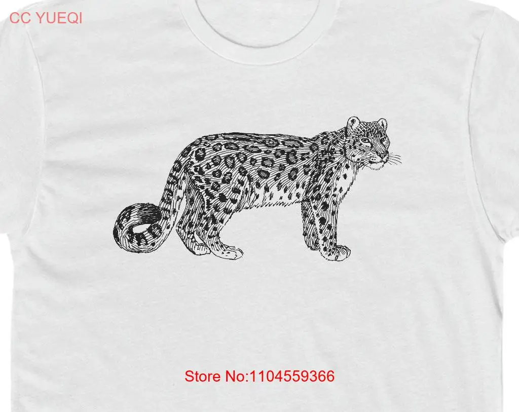 Snow Leopard T Shirt Line Art Drawing Hand Drawn Animal Men's Cotton Crew long or short sleeves