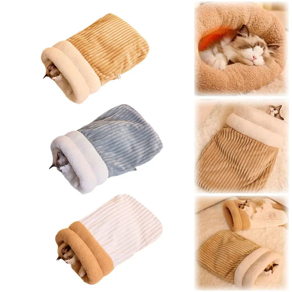 Cat Sleeping Bag Nest Soft Cuddly Plush Cat Bed Comfortable Pet Pocket Type Quilt Bed Kitten Puppy Warm Nest Pet Supplies image 6