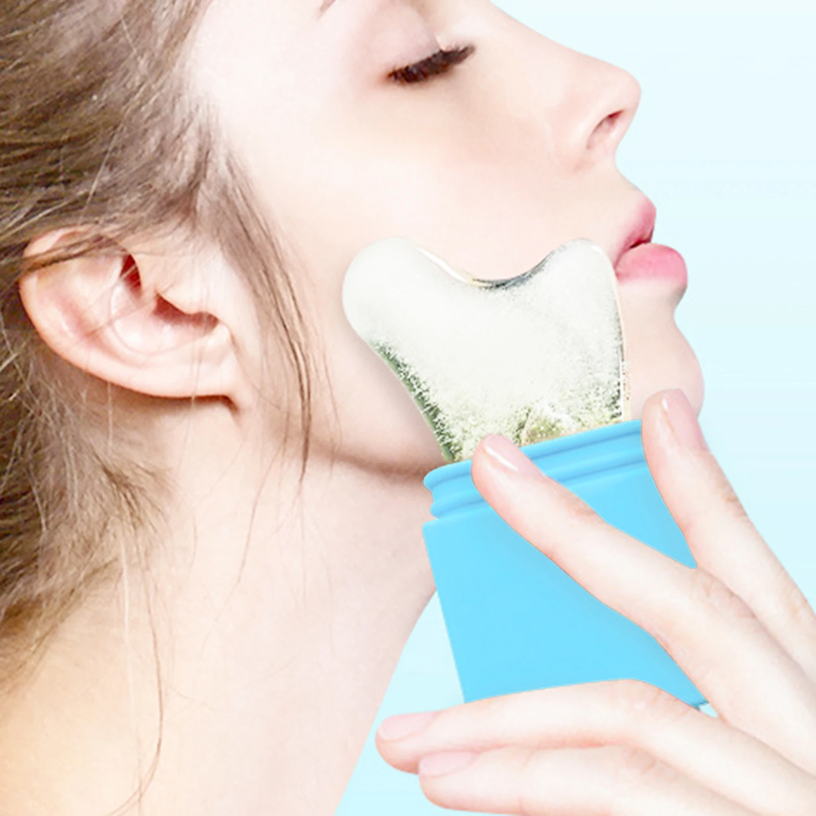 Ferramentas faciais beleza gelo treliça rolo de silicone para massagem facial molde azul