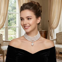 Fashion Classic Multilayer Pearl Choker Necklace For Women Elegant Baroque Pearl Pendant Collar Necklace Wedding Jewelry Gift