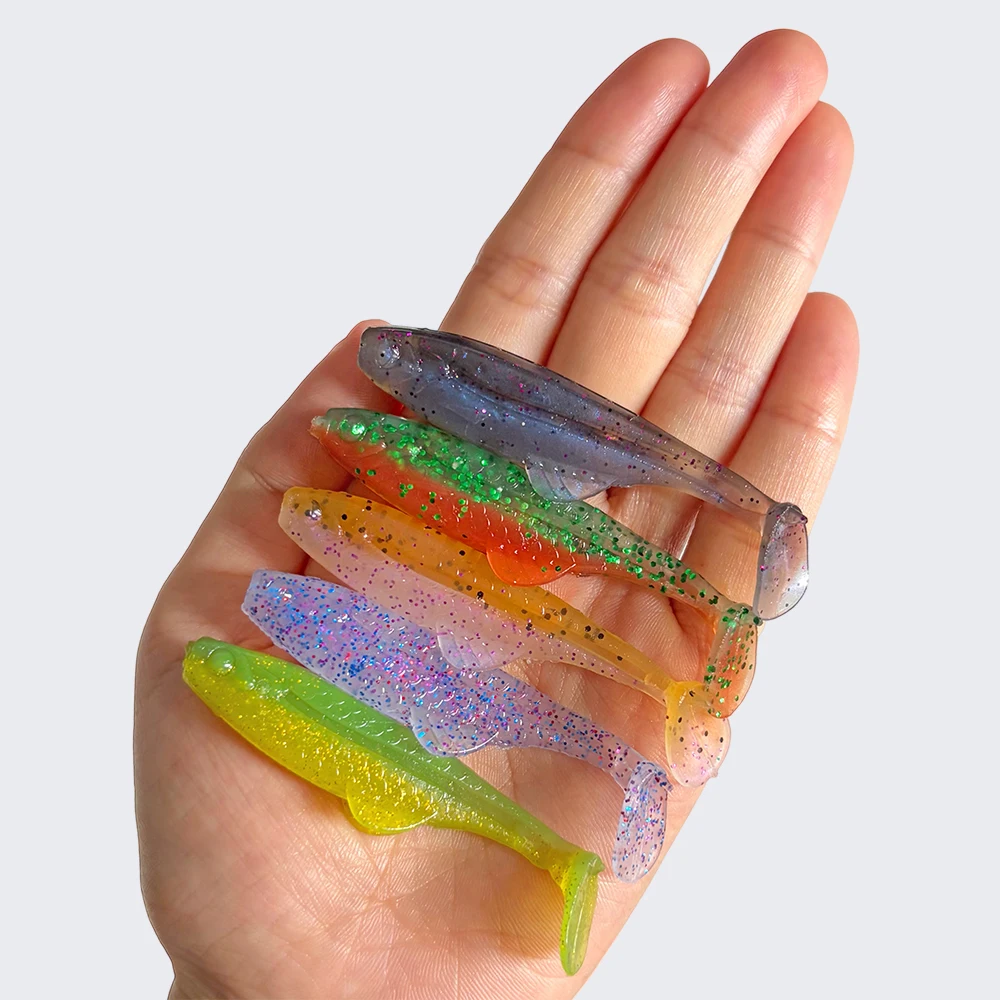 8 Stück Schwimmende T-Schwanz Weichköder 6,5cm 2,5g Glitzer Flexible Schwimmköder Künstliche Köder für Süßwasser Salzwasser Barsch Hecht – Detail 7