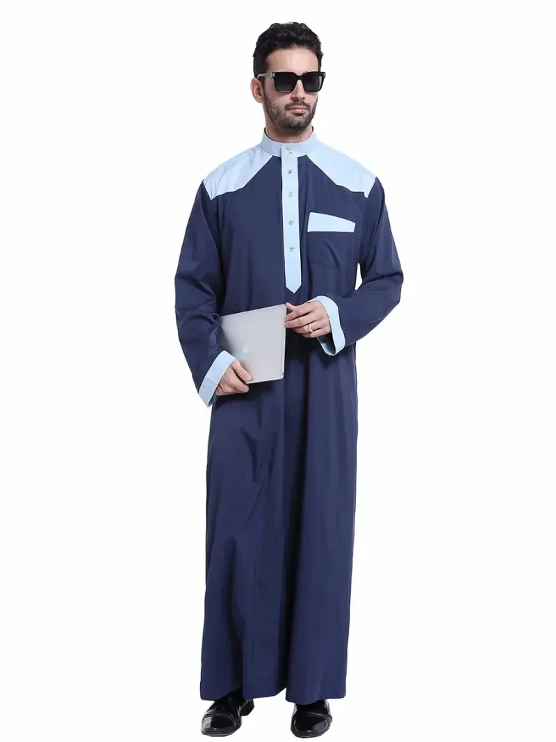 Eid 2025 Muslim Men Jubba Thobe Long Dress Ramadan Long Robe Saudi Musulman Stand Collar Abaya Caftan Dubai Arab Long Dresses