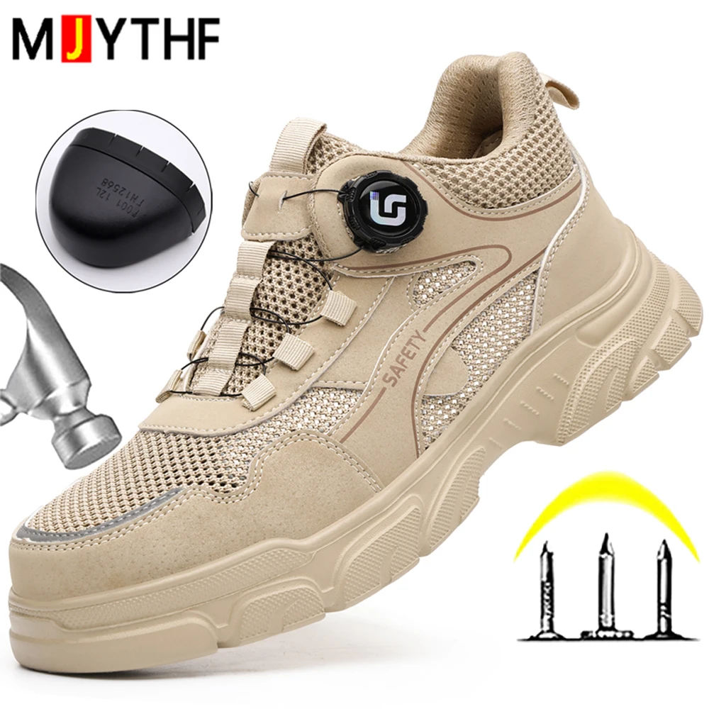 Summer Safety Shoes Men Breathable Work Sneakers Steel Toe Shoes Rotating Button Men Security Protection Shoes Light Comfort