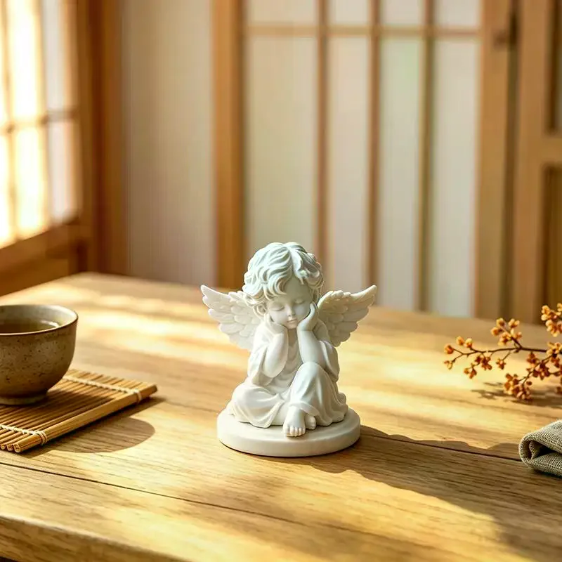 [MA]3D Printing White Cherub Angel Statue With Exquisite Carved Wings And Matte Finish For Home Desk Shelf Bedroom Decor Gift