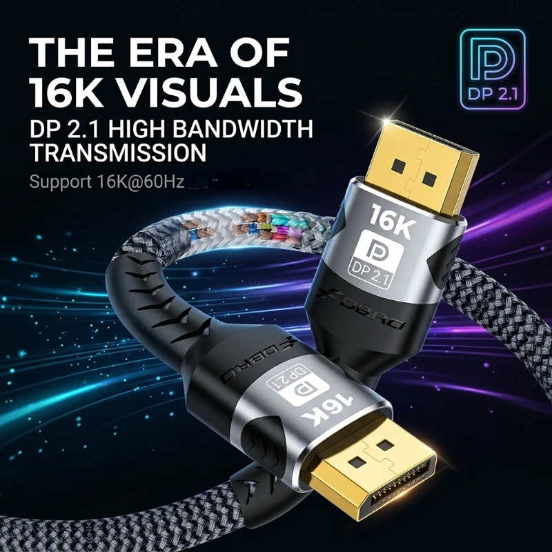 16K DP 2.1 8K@120Hz 4K@240Hz 32Gbps HDR Video Audio Displayport Cable Display Port for Laptop TV Xbox Projector Gaming Monitor