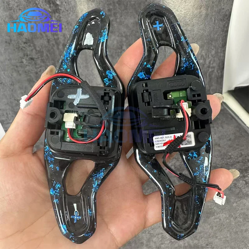 Blue and red carbon fiber forged shift paddles for Audi A43 A4 B9 S4 RS4 A5 S5 RS5 A6 S6 A7 A8 S8 Q3 Q5 Q7 RS6 C7 C8 RS7