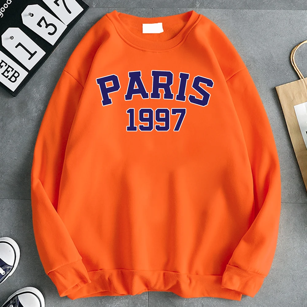 Street Fashion Womens Sweatshirt Paris 1997 Street City Letter Print Hoodies Crewneck Soft Pullovers Comfortable Warm Clothes