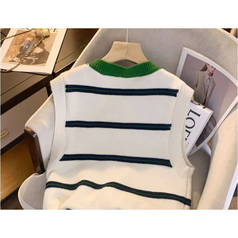 Colored round neck cardigan sweater vest for women spring and autumn 2025 casual camisole striped knit sweater vest female tops