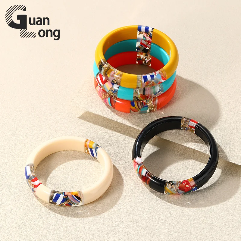 GuanLong Vintage Indian Thin Bangles for Women Trendy Colorful Resin Bracelet & Bangle Retro Exaggeration High Quality New Gifts