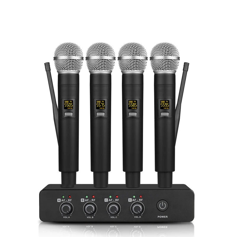 4-Channel UHF Wireless Microphone System With 4 Hand-held Microphones Karaoke Machine For Party Wedding Church Conference Speech