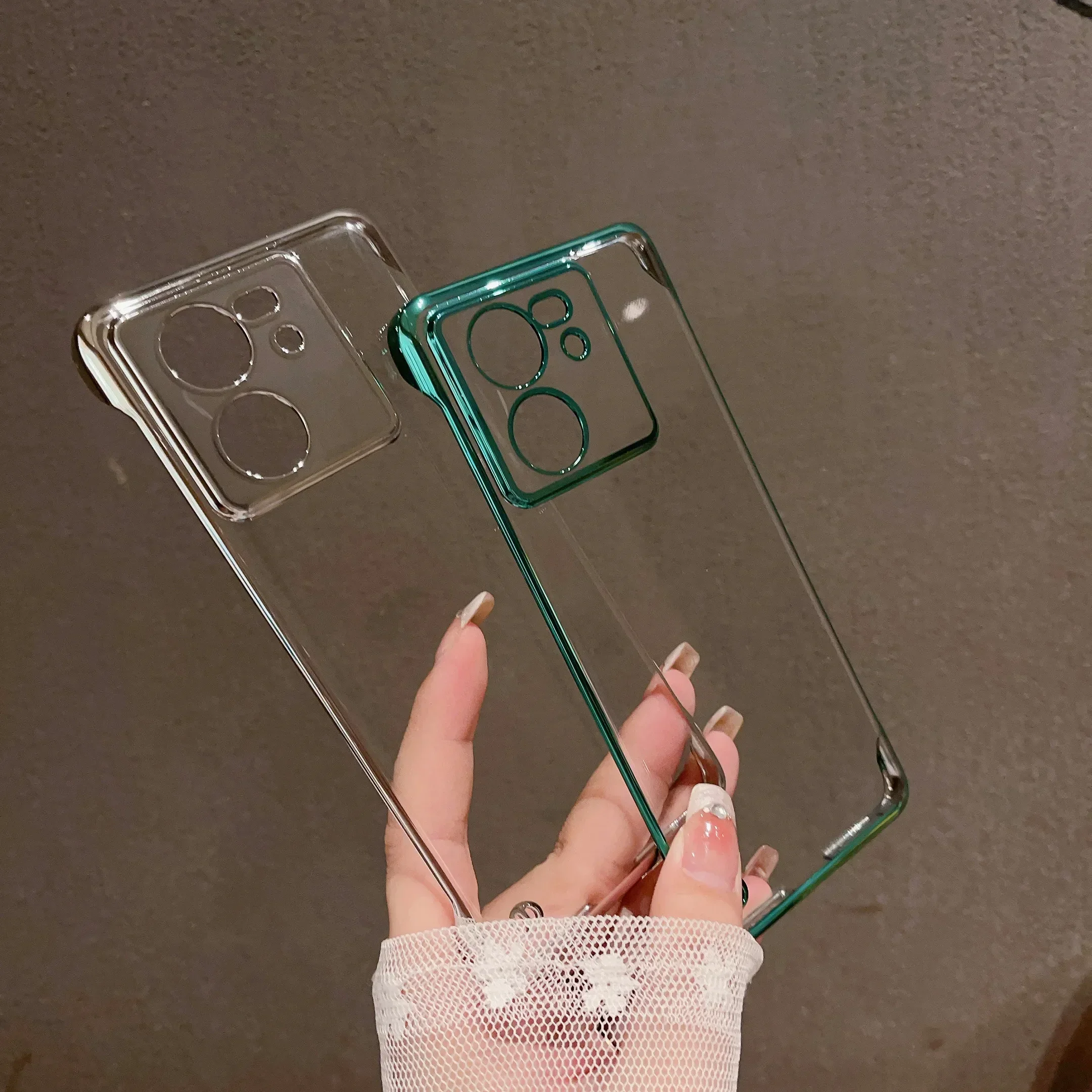 Ultra Thin Plating Frameless Case For Xiaomi POCO X6 Pro 5G Redmi K70E Turbo 3 Hard PC Clear Camera Protect Back Cover Shell