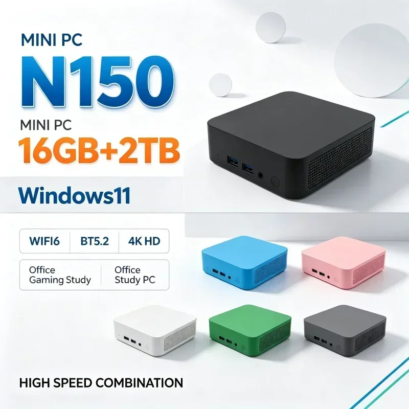 Windows 11 Mini Computer Host Intel Core N150 16GB RAM 1TB Or 2TB Options WiFi6 BT5.2 4K Output Compact Mini PC For Daily Use