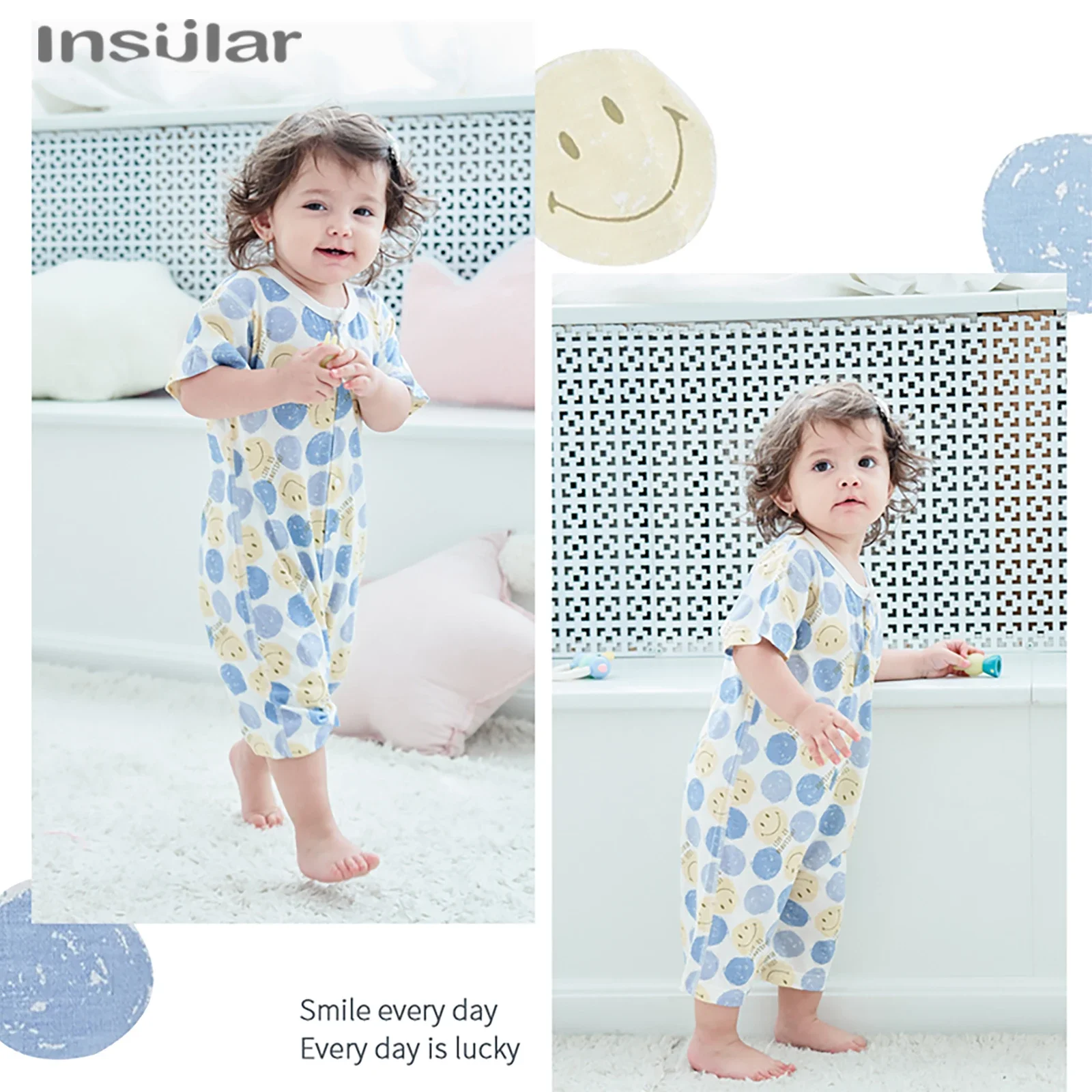 

​INSULAR Baby Onesie Infant Crawling Suit Infant Toddler Jumpsuit Cartoon Newborn Rompers Short Sleeve Bamboo Fiber Summer 0-24M