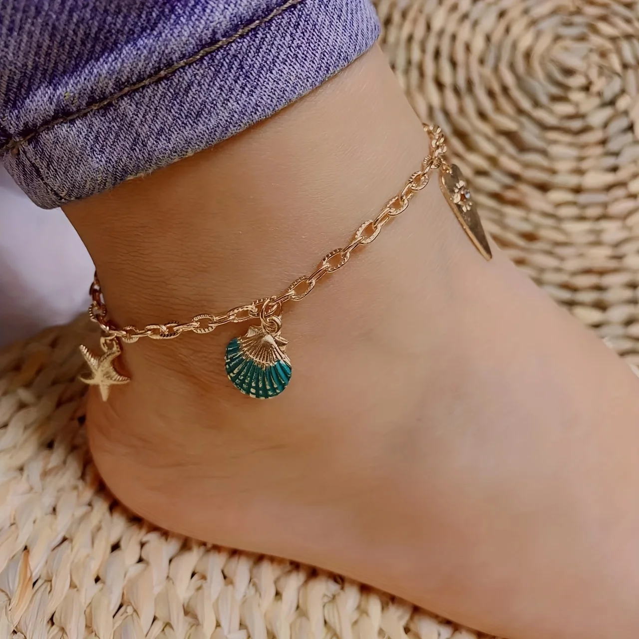 Bohemian Style Anklet Starfish Etc Shape Pendant Adjustable Ankle Bracelet