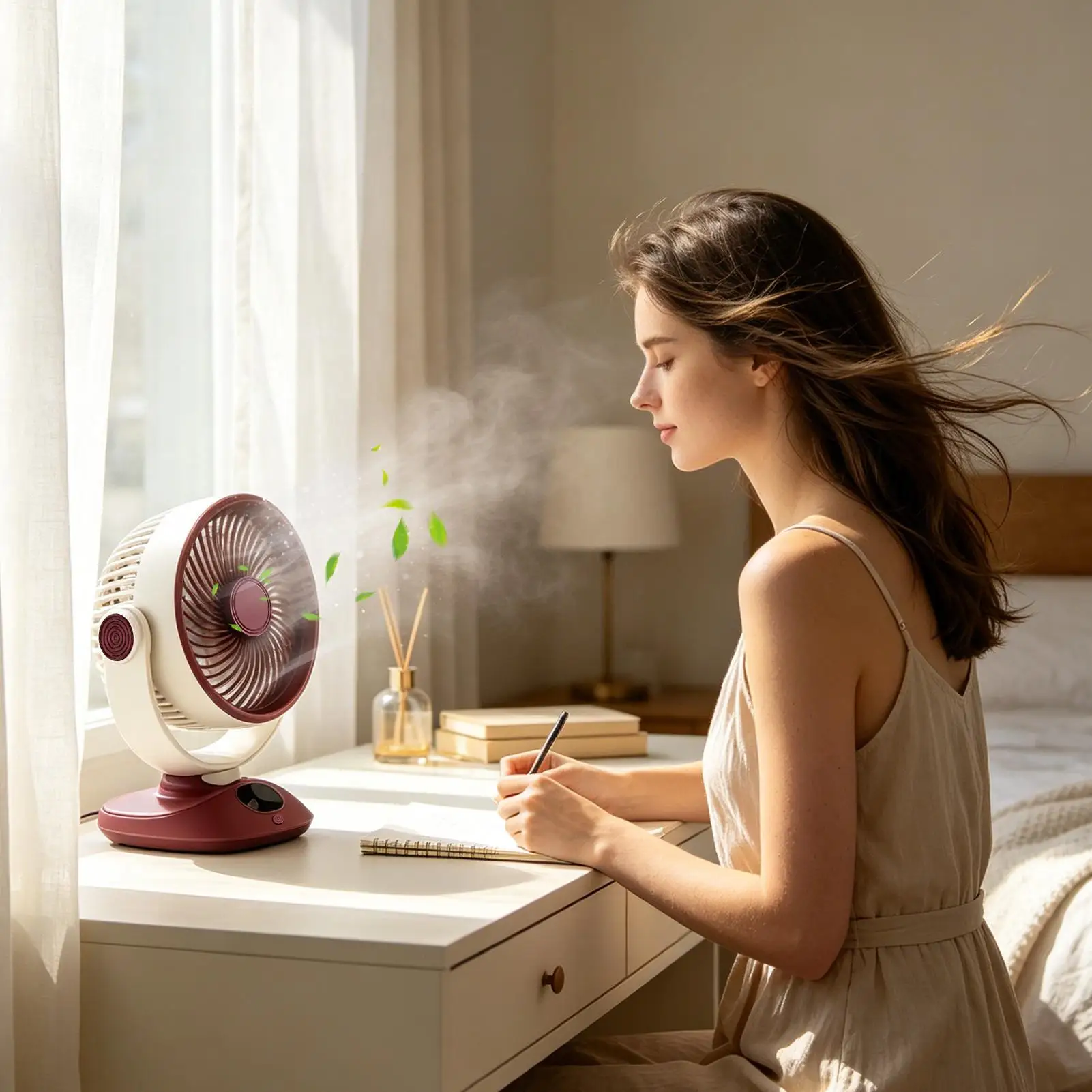 Small Oscillating Fan 3 Speeds Portable Rechargeable Powerful Device Battery Powered Fan for Bedroom Home Living Room Kitchen
