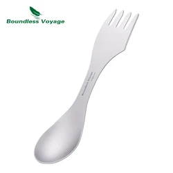 Boundless Voyage-Juego de cubiertos de titanio 3 en 1, juego de tenedor, cuchara, vajilla de doble propósito para exteriores, espesor, cubiertos para acampar, Ti1064T