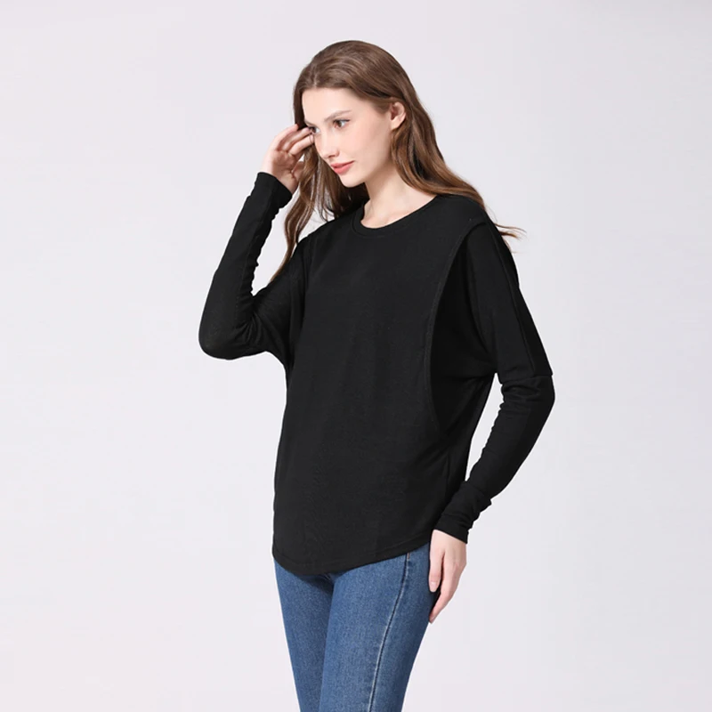 Umstandsmode Frühling Herbst Langarm O-Ausschnitt Stillkleidung Top für Schwangere Einfarbig Lässiges Still-T-Shirt