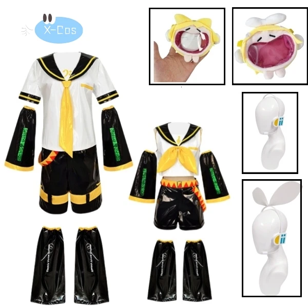 Fantasia de Cosplay de Kagamine Len e Rin, Uniforme com Mangas e Leggings, Headwear para Comic Con, Roupas
