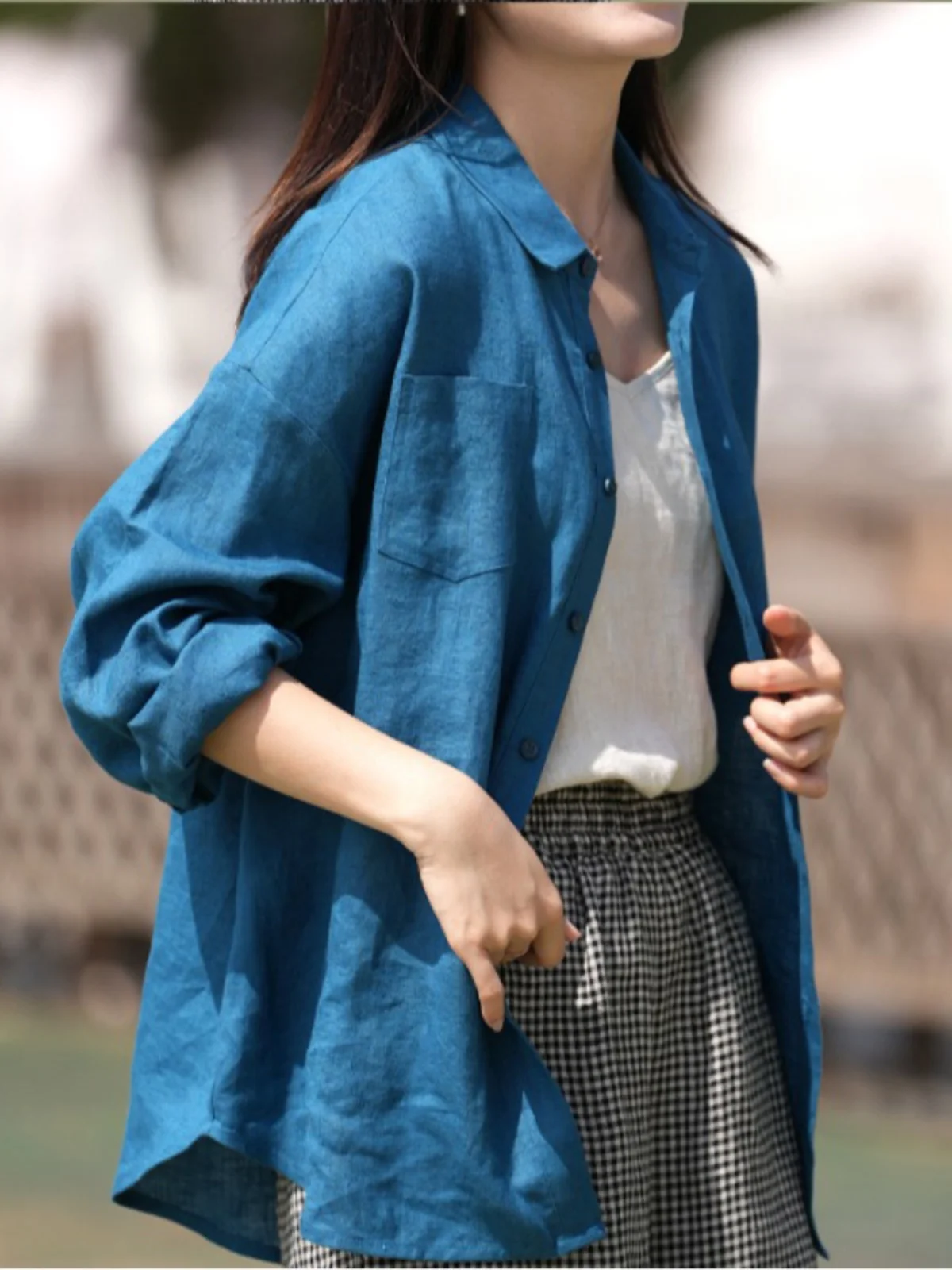 

Casual Cotton Linen irt Large Size Women's plus Size MM oulder Drop Cuff Button Collar Casual Versatile Open Cardigan