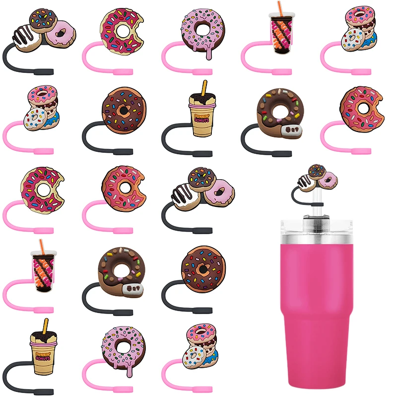 Cute Donut Dessert Straw Cap Topper 8MM Dust-proof Splash Proof Straw Cover Eco-friendly Kitchen Drink Party Travel Gift