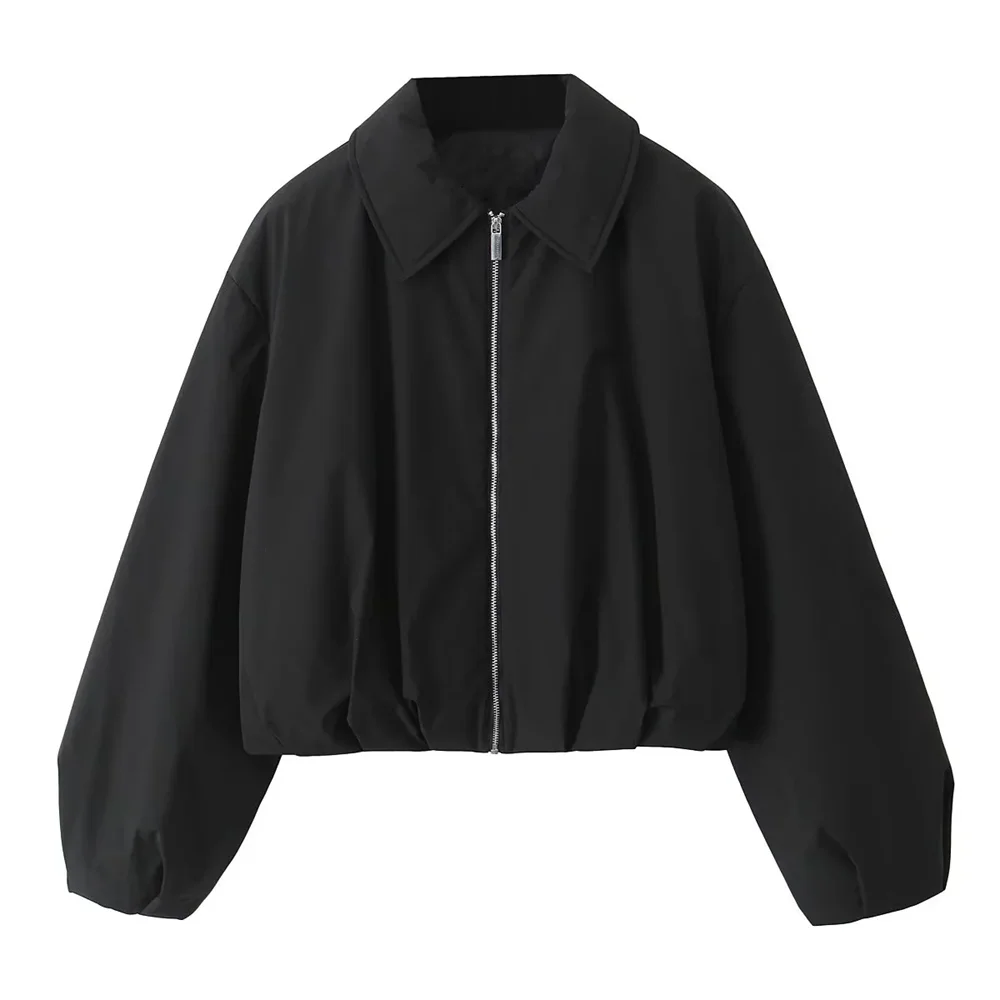 

TRAF2024 Autumn/Winter New Product: Women's Flip Collar Long Sleeve Short Warm Cotton Jacket Jacket