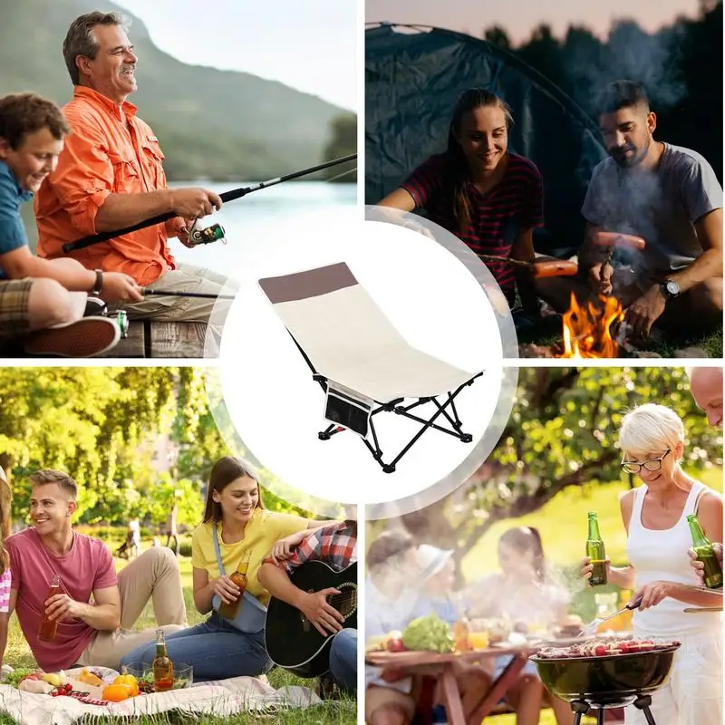 Outdoor Folding Chair Moon Chair Picnic Camping Car Chair 600D Oxford Folding Lawn Chairs with Side Pocket Reclining Chair