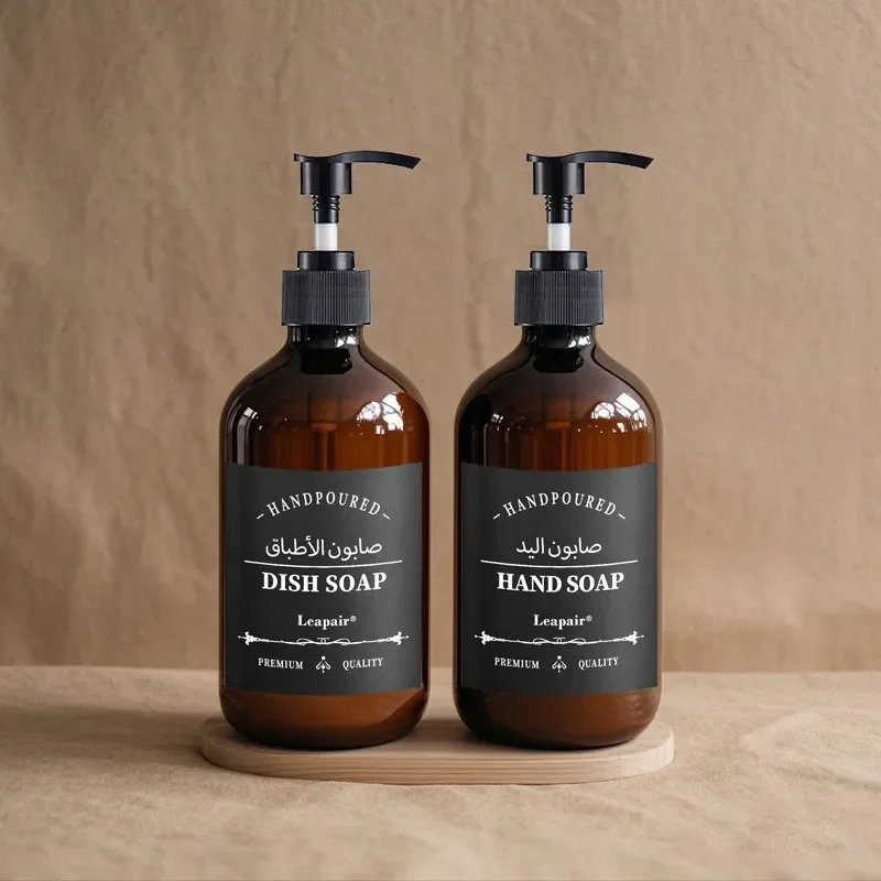 Soap Dispenser Set for Kitchen Bathroom Dish Hand Soap Bottles Container Pump Refillable Countertop Organizer with Labels