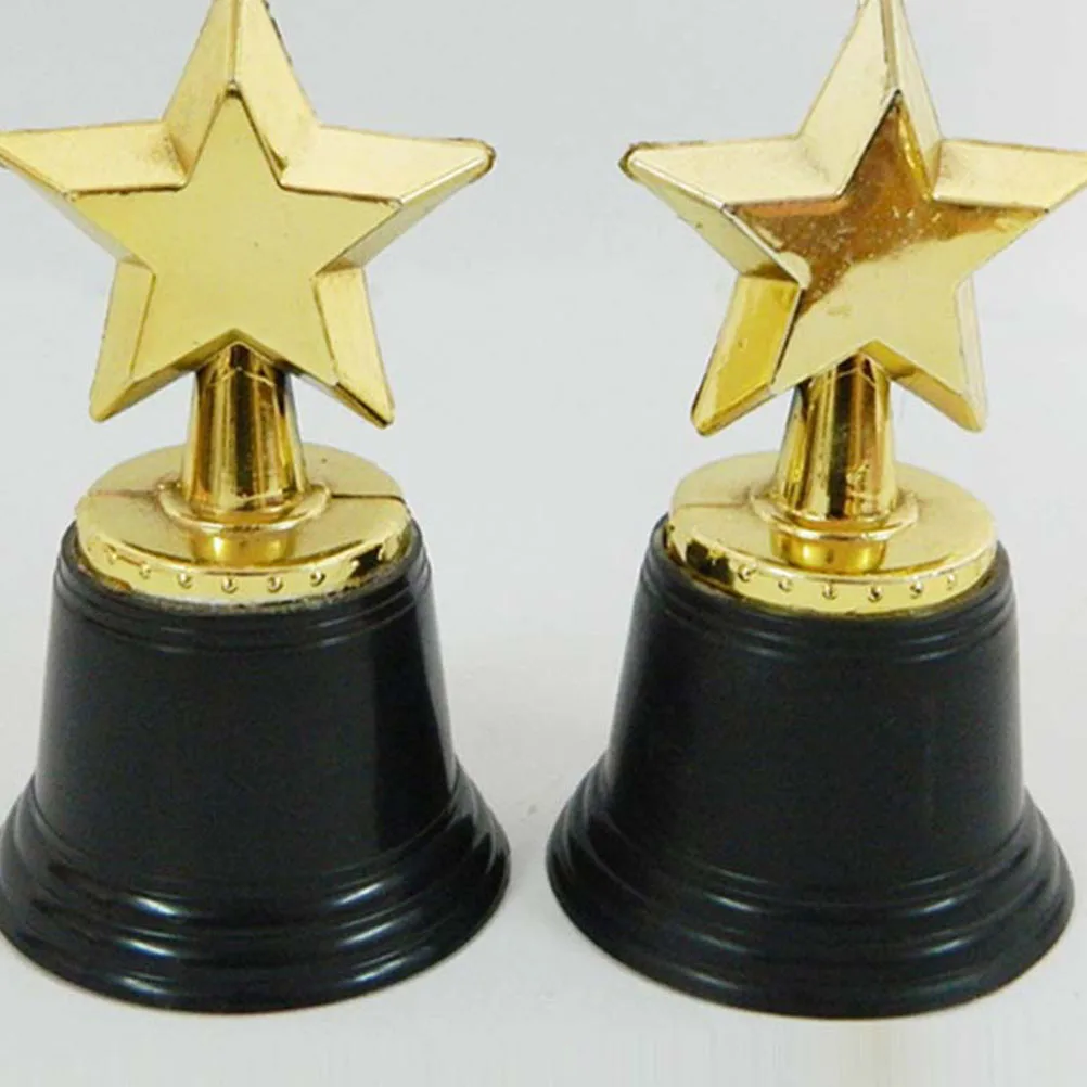 12Pcs Award Golden Mini Award Trophy Prizes Decor Plastic Reward Prizes Kindergarten Kids Gift Awards Trophy with Black Base