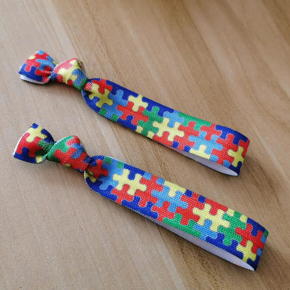 10 Yard Autismus-Bewusstseinsdruck, umklappbar, elastisch, 15 mm, buntes FOE-Band für DIY-Kopfbedeckung, Geschenk, Gurtband, Zubehör – Detail 6