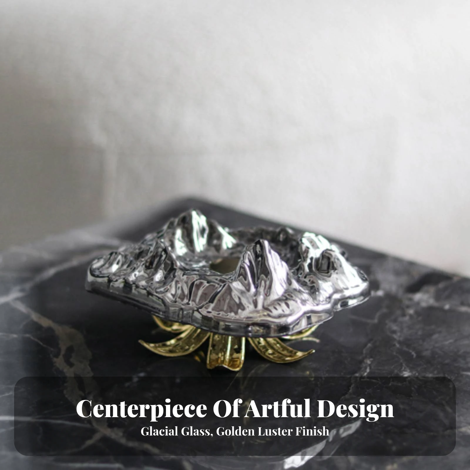 Tabletop Ashtray Decorative Ashtray with Metal Base Ornament Glacier-Inspired Ash Holder Abstract for Coffee Table, Lounge