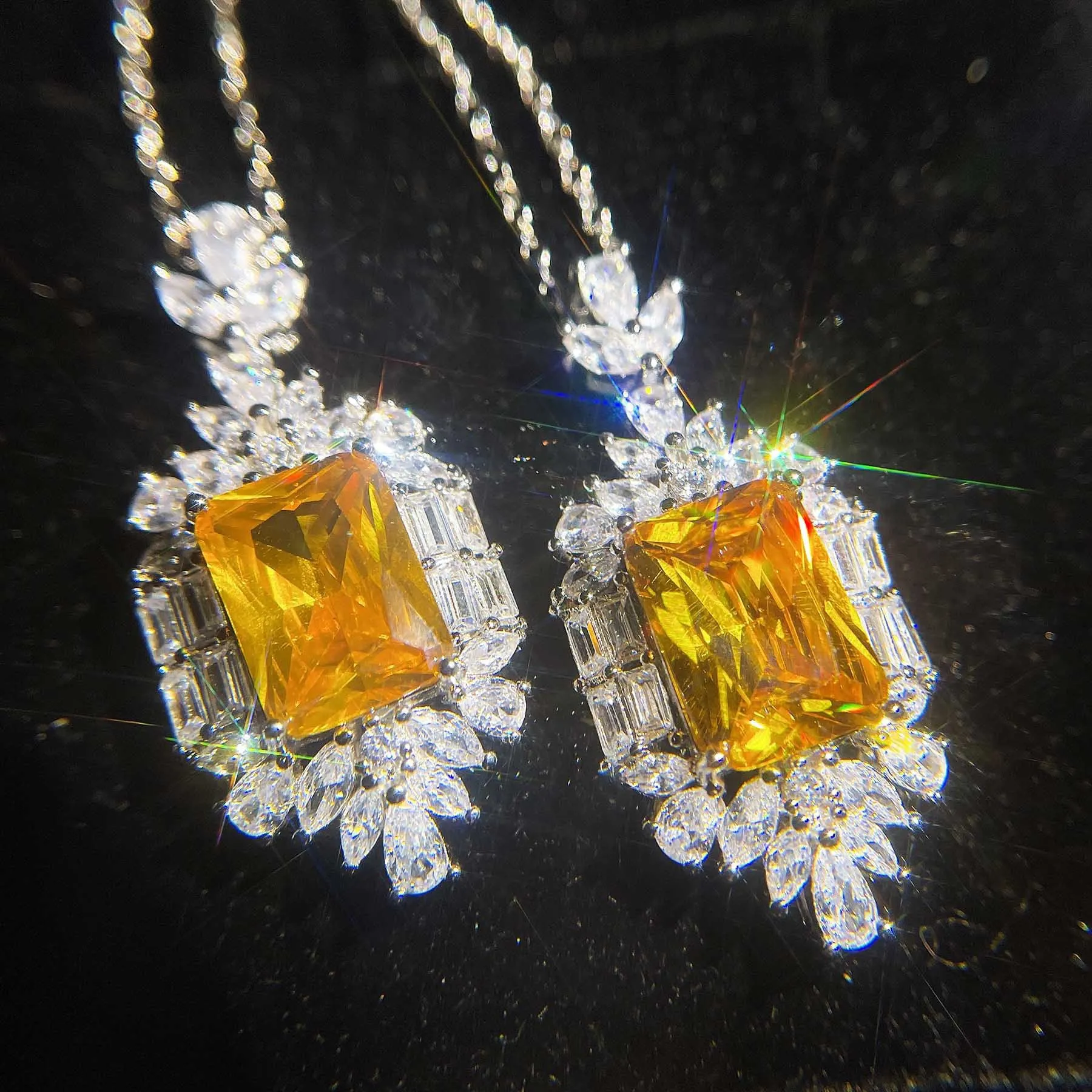 DIY accessories Micro inlaid with diamond emerald Redeen cut yellow diamond crystal necklace, live super flash technology diamon