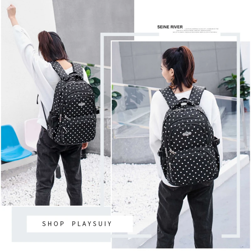 Fashion Heart Print Shoulder Bag for Teen Women Large Capacity Waterproof Kids Backpacks Primary High School Students Schoolbags