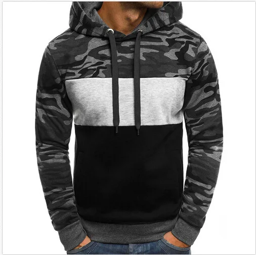 Men's Spring - Autumn Fleece Hooded Sweatshirt, A Trendy Camouflage Color - Blocked Slim - Fit Top From Europe and America.