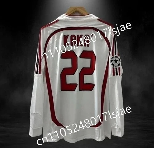 Kaka caliente # 22 AC Milan Champions League 2013/2014 Camiseta de manga larga para fanáticos del hogar Camiseta estampada en 3D Camiseta deportiva informal de calidad