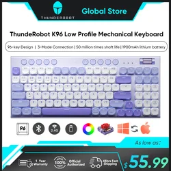 ThundeRobot K96 Low Profile Gaming Mechanical Keyboard PBT Keycaps 1900 mAh Battery Bluetooth Keyboard for IOS Android Windows
