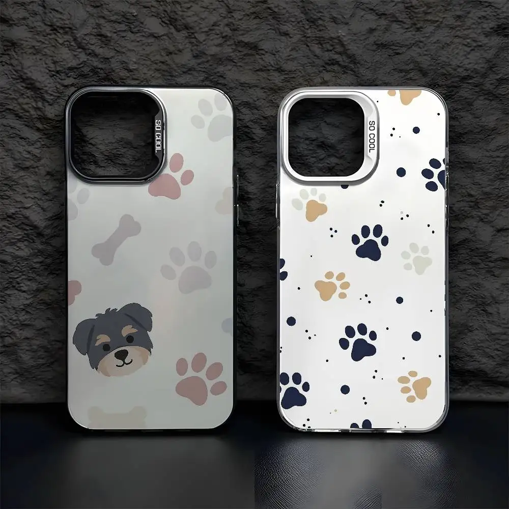 귀여운 강아지 발자국 아이폰 17 16 15 14 13 12 11 프로 맥스 에어 멀티컬러 무광 레이저 메탈릭 오로라 폰 케이스