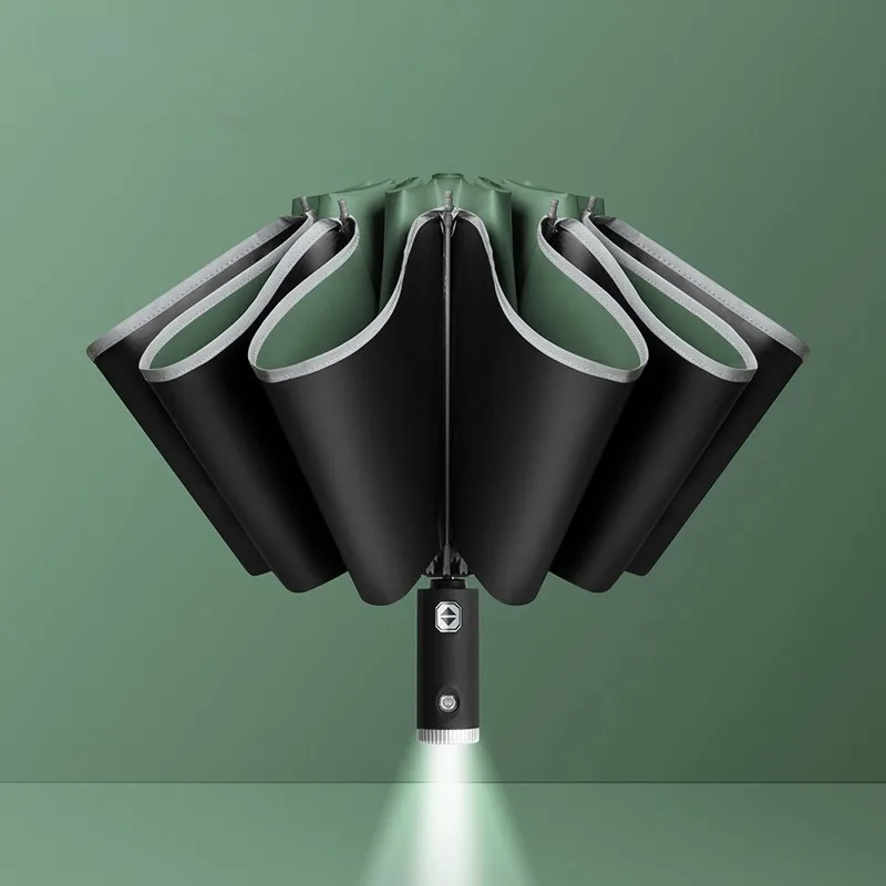Fully Automatic Flashlight Advertising Umbrella Black Plastic Sunshade Car Led Light Reflective Strip Folding Sunny Umbrella view 4