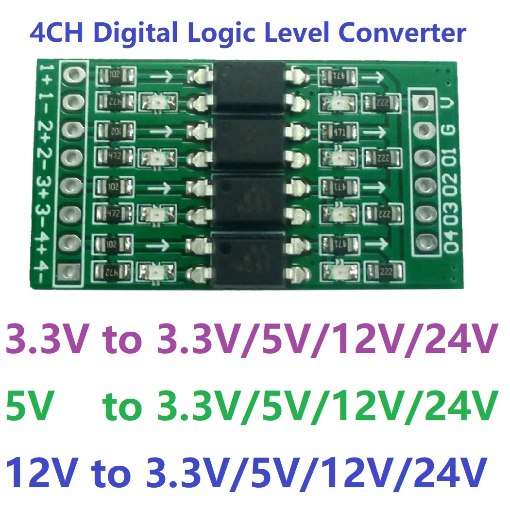 Digital logic level conversion module 4CH 3.3V 5V 12V in PNP/NPN out NPN OUT Optical Isolation Board  For PLC Relay LED diy