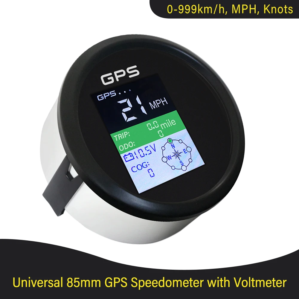 85mm GPS Digital Speedometer 0-999KM/H MPH Knots Total Mileage Adjustable Trip COG with GPS Antenna Voltage 12V 24V for RV Car