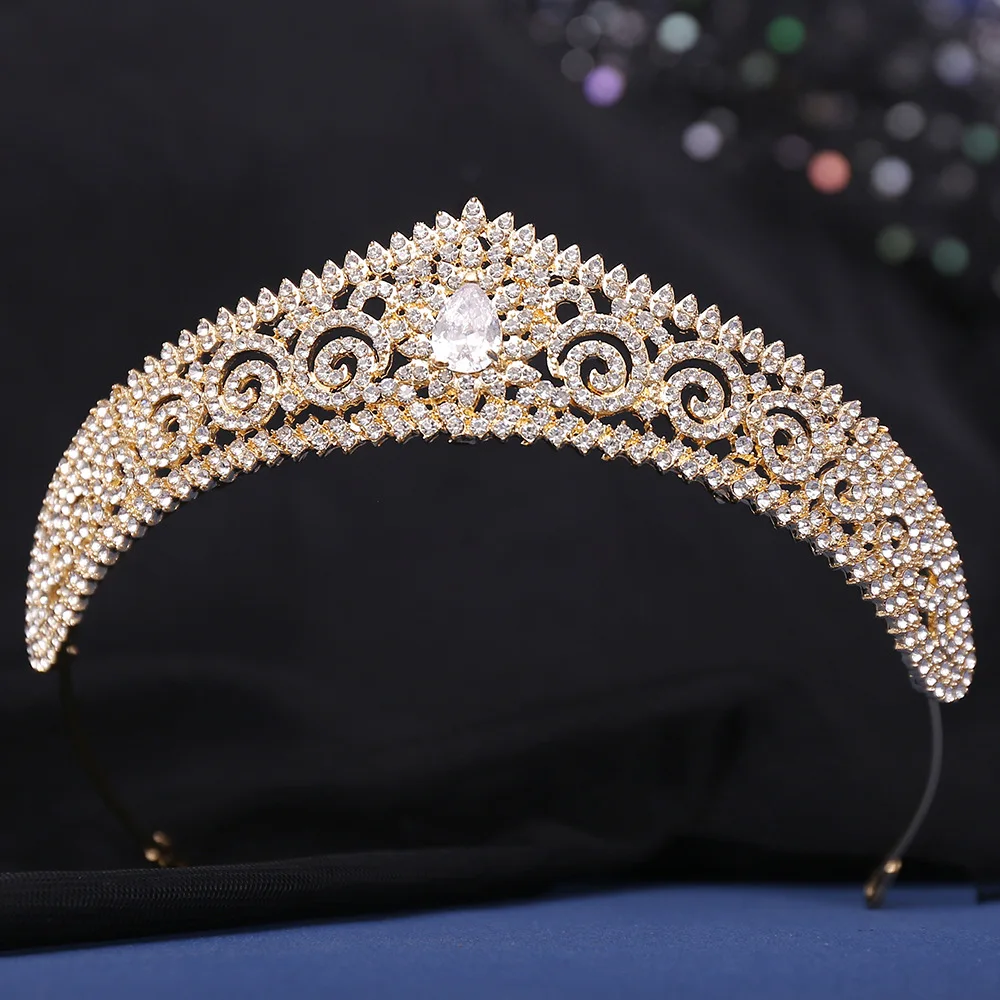 Baroque Luxury Cubic Zircon Crystal Leaf Bridal Tiaras Crowns Rhinestone Pageant Diadem Bride Headbands Wedding Hair Accessories