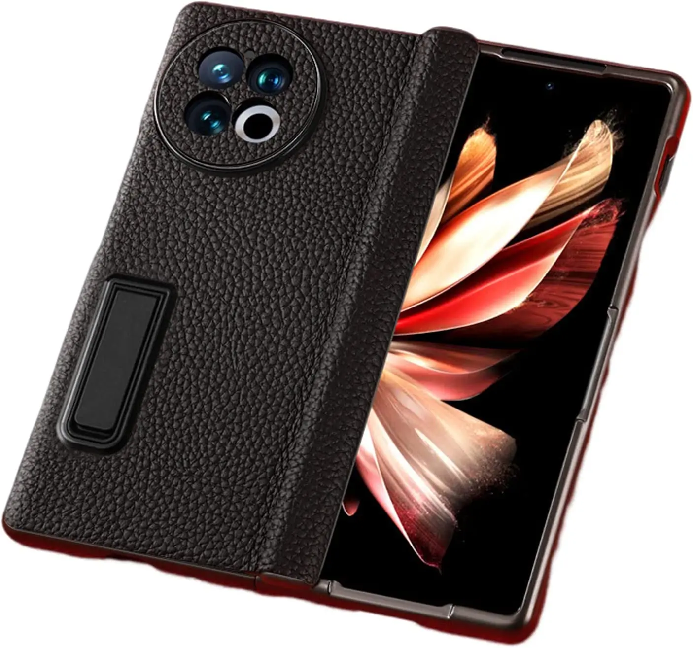 Case for Vivo X Fold 2, Premium Real Leather Case with Screen Protector Magnetic Kickstand Camera Protection All-Inclusive PC