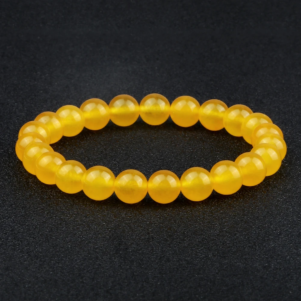 8MM Natural Stone Yellow Beads Female Bracelets for Women Fashion Charms Elastic Round Bead Strand Bracelet Men Jewelry Gifts