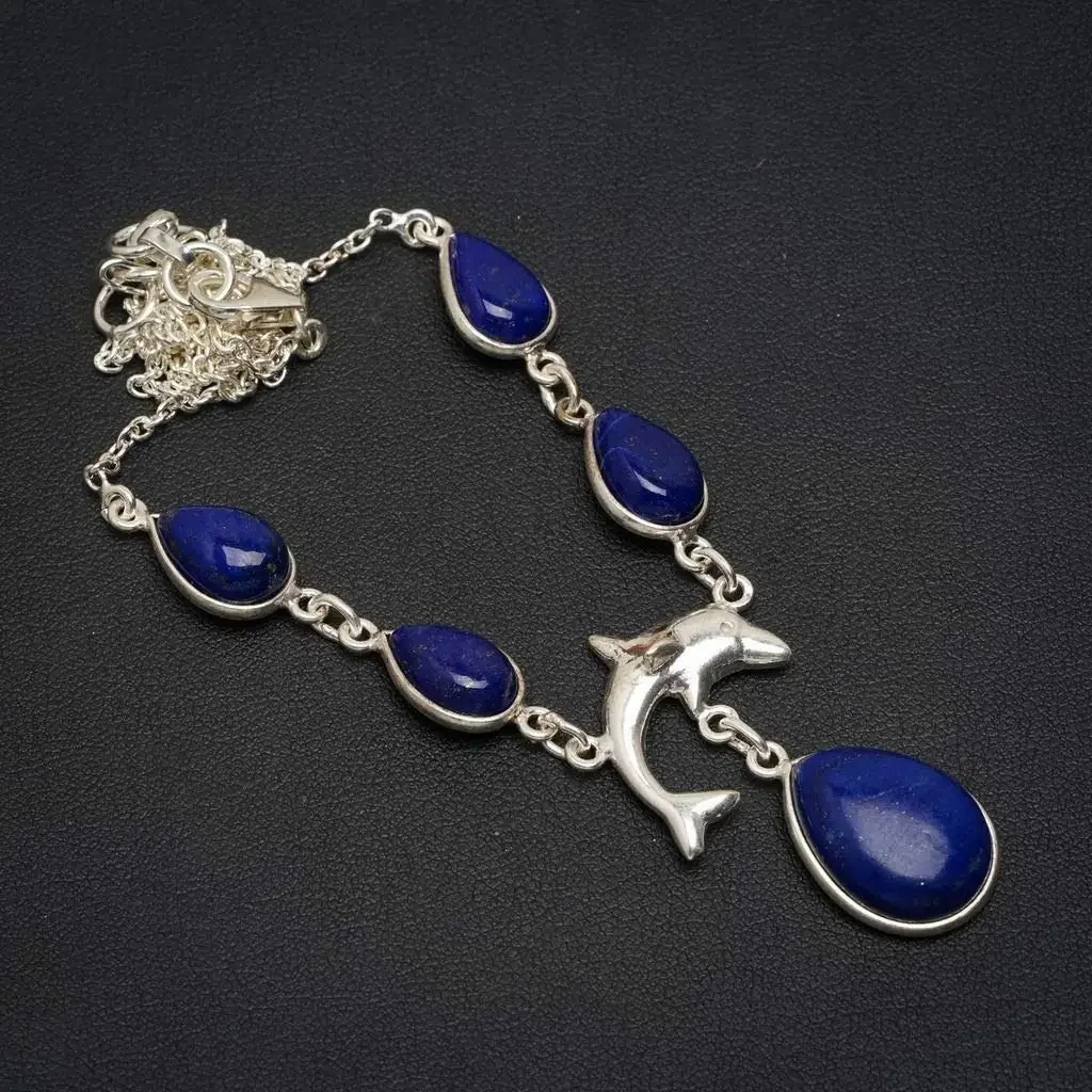 

Hesy® Natural Lapis Lazuli Handmade Unique 925 Sterling Silver Necklace 16.25+1.25" A3178