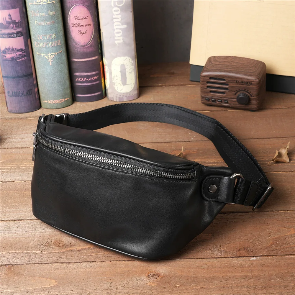 Vintage Motorcycle Men's Crossbody purse - Genuine Cowhide Leather Phone Waist Pack & Lightweight Sport Chest Bag