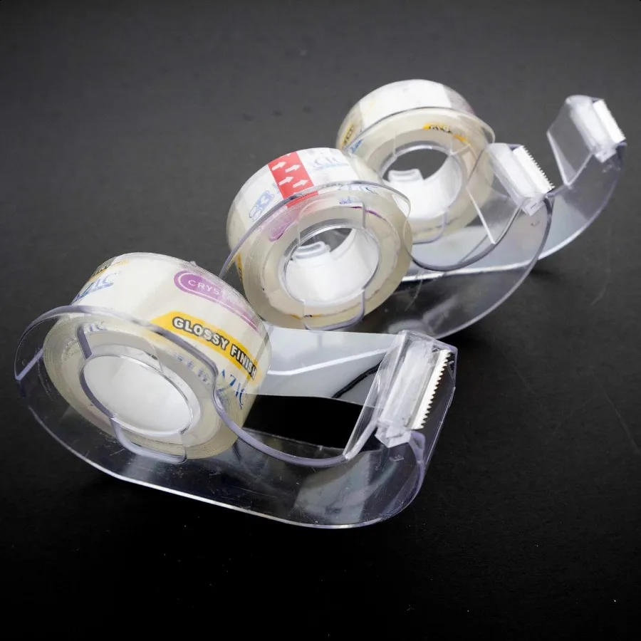 เทปใส BAZIC พร้อมที่ตัดในตัว ขนาด 3/4 x 500 มม. เทปสำหรับงานศิลปะ งานฝีมือ และห่อของขวัญ เคลือบเงา มีจำหน่ายแบบเติม