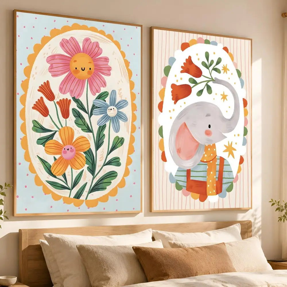 Floral Alphabet Education Kid Poster Matte Self-Adhesive Wall Art Print Living Room Bedroom Home Wall Decor