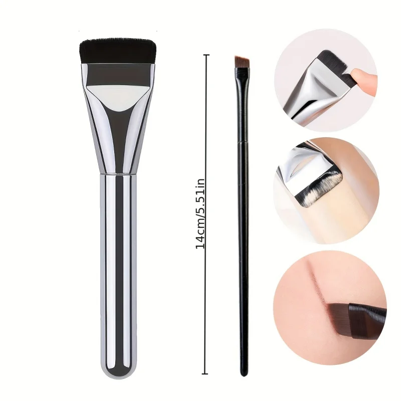 2 PCS New Foundation Brush Korean Makeup Brush Ultra-Thin One-Line Mask Brush Primer Concealer Brush
