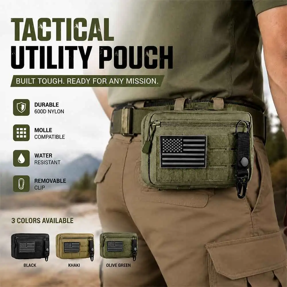 Outdoor Nylon Portable Men's Waist Bag, EDC Hunting Toolkit, Molle Pouch with Metal Hooks, Camouflage Waist Pack Coin Purse